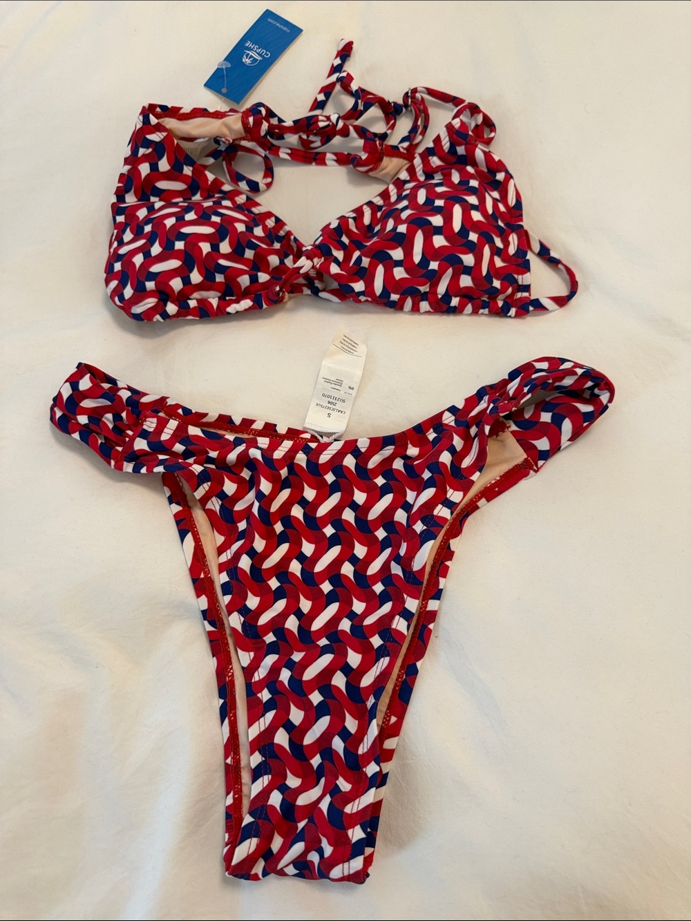 Cupshe Red, White & Blue Geometric Girls' Bikini Set